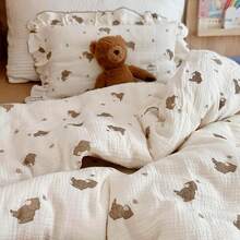 Muslin Duvet Cover With Ruffled Edges, 1 Piece Cotton Comforter Cover 47X59'', Pattern 2-Layer Gauze Bedding, No Quilt Or Pillowcases, Bedroom Essential - 蜜蜂和熊 - 查看 10