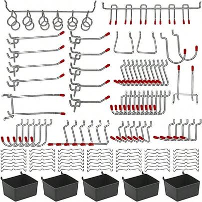 114 Pcs Pegboard Hooks Assortment With Metal Hooks Sets, Pegboard Bins, Peg Locks Organizing Storage System Tools