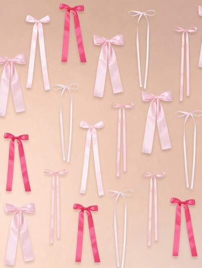 40件/套粉色蝴蝶结墙饰，丝带蝴蝶结花环，婴儿房装饰，迎婴派对装饰，一周岁生日派对装饰