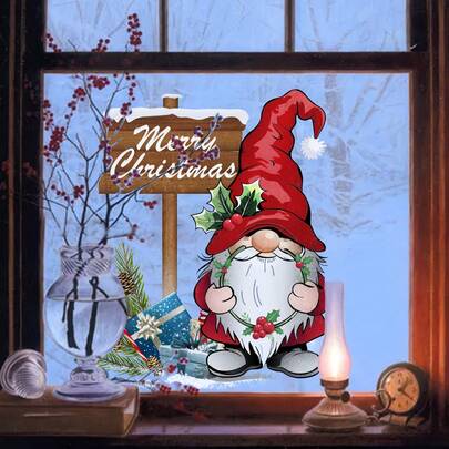 ملصق نافذة بشكل بابا نويل لطيف، ملصق زجاج لصق ثابت بشكل رجل الثلج، مناسب للنوافذ والخزانات الزجاجية لديكور عيد الميلاد، ديكورات عيد الميلاد المنزلية