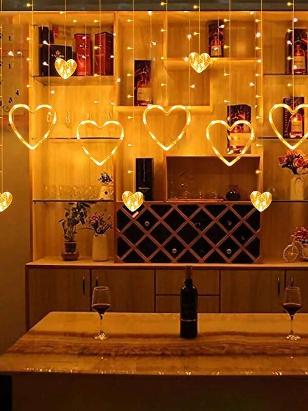1pc Heart-Shaped String Lights, LED Atmosphere Decoration Lights, Suitable For Halloween/Christmas Decoration, Home Decor, Wall Decor, Kitchen, Game Room, Party, Birthday, Outdoor, Wedding, Bedroom, Study, Bathroom, Graduation Party, Camping, Yard