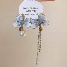 Fashion Simple Gradient Blue Glass Bead Butterfly Flower Earrings Summer Fresh Temperament Drop Earrings Fashion Sweet Ear Jewelry - 5 - 查看 1