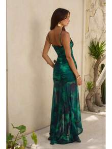 2025 New Retro Prints High Quality One Piece Swimsuit And Skirt Print Deep-V Lace-Up Women Bikini Set Swimwear Bathing Suit - 淺藍色 - 查看 3