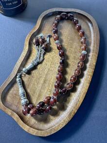 1 pieza Rosario con cuentas de vidrio ovaladas y 33 cuentas de hierro, rosario hecho a mano con cuentas de flores ovaladas, adecuado para uso diario, cuentas de oración