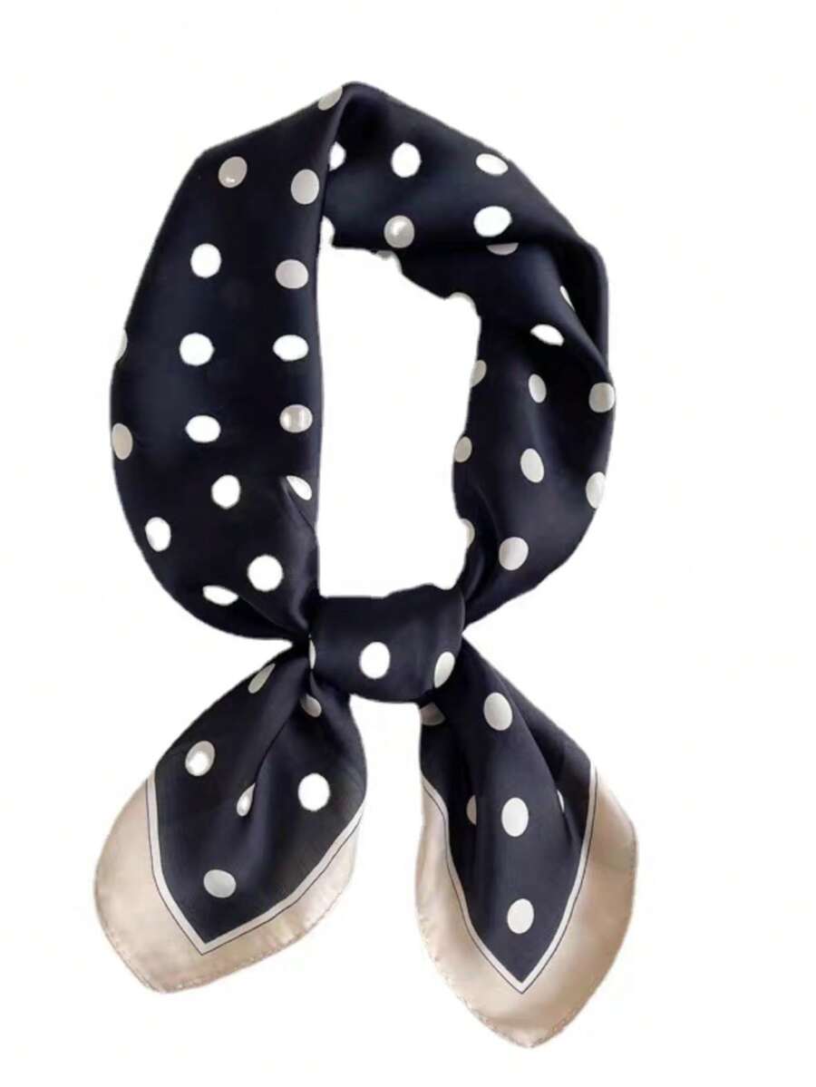 1 pièce Foulard en faux soie de luxe à la mode pour femmes, imprimé de pois