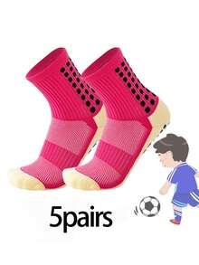 1/5 Pairs Kids/Teens Sports Socks, Colorblock Football/Basketball/Cycling Crew Socks, Non-Slip Athletic Socks