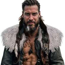 1pc Unisex Viking Fur Cape, Medieval Faux Fur Cloak, Renaissance Costume - Multicolor - View 3