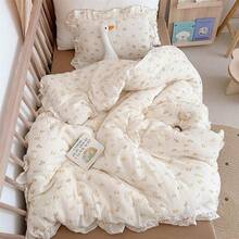 Muslin Duvet Cover With Ruffled Edges, 1 Piece Cotton Comforter Cover 47X59'', Pattern 2-Layer Gauze Bedding, No Quilt Or Pillowcases, Bedroom Essential - Yellow Duck - 查看 12