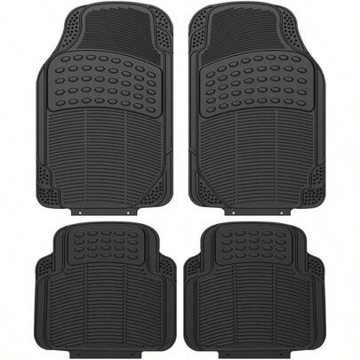ZENO 4 Piece Universal Mats | Universal Floor Mats | Heavy Duty Rubber Mats | Non Slip All Weather Mats | Easy To Clean | Waterproof | Black