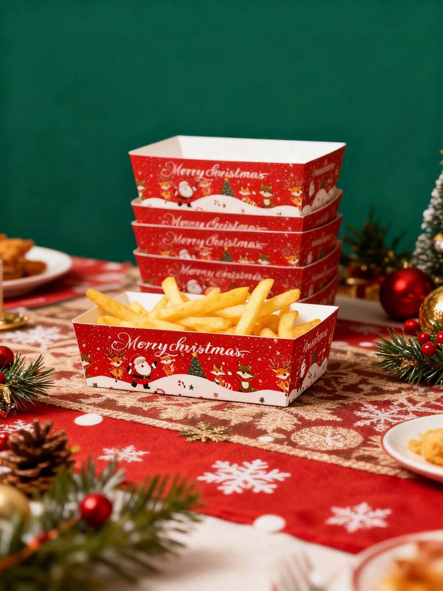 20 حزمة صواني وجبات خفيفة عيد الميلاد، أطباق ورقية احتفالية لحفلات المناسبات العطلات، صواني طعام ورقية بشكل قارب لحفلات الزفاف وعيد الميلاد، أدوات مائدة لحفلات عيد الميلاد، ديكور المطبخ المنزلي لعيد الهالوين وحفلات عيد الميلاد - متعدد الألوان - مشاهدة 1