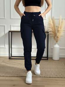 Plus Size Women's Fashion Elegant Solid Color Casual Drawstring Waist Cargo Pants