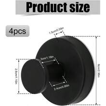 4pcs Suction Cup Hooks, Premium Stainless Steel Suction Cup Hooks Suction Cup Bathroom Towel Coat Holder Hanging Shower Kitchen Glass Door Mirror Smooth SurfaceBlack - 黑色 - 查看 2