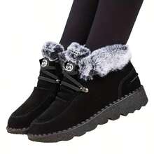 Women's Lightweight Snow Boots, Size 36-43, Short Boots, Warm & Anti-Slip Round Toe, Plus Size, Lightweight, High-Top, Flat Heel, Casual Mid-Aged Boots - 黑色 - 查看 2
