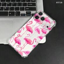 Teléfono: Un teléfono móvil con estampado de flamencos en toda la pantalla, protección anticaídas en las cuatro esquinas e impresión transparente. Compatible con los modelos phone 17, 16, 15, 14, 13, 12, 11 Pro, X y XS. Ideal como regalo para Halloween y Acción de Gracias. - transparente - Ver 3
