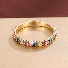 1pc Fashionable Minimalist Double-Row Cubic Zirconia Ring, Casual Gift Design For Women - Multicolor - View 8