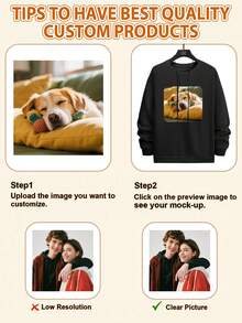 Customized Unisex Pullover Sweatshirt - Upload Your Own Design, Image, Photo, Or Collage To Create Your Personalized Printed Pullover Sweatshirt, Long Sleeve Top - Black - View 3