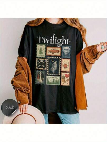 Camiseta gráfica inspirada en la saga de Crepúsculo para hombres - Diseño de Edward Cullen y Jacob Black - Camiseta de algodón suave y transpirable - Ajuste holgado, ropa casual para eventos diarios y temáticos - Ropa para fanáticos de la saga de Crepúsculo, ropa para todas las estaciones, camiseta de impresión retro, ajuste cómodo, mercancía para fanáticos, impresión de alta calidad, top impreso, ropa para adultos
