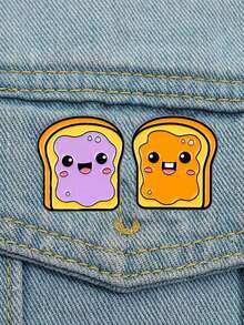 2Pcs Cute Cartoon Bread Enamel Pins Food Brooches Badge Lapel Pin For Backpack Clothes Accessories Fashion Jewelry Birthday Gifts