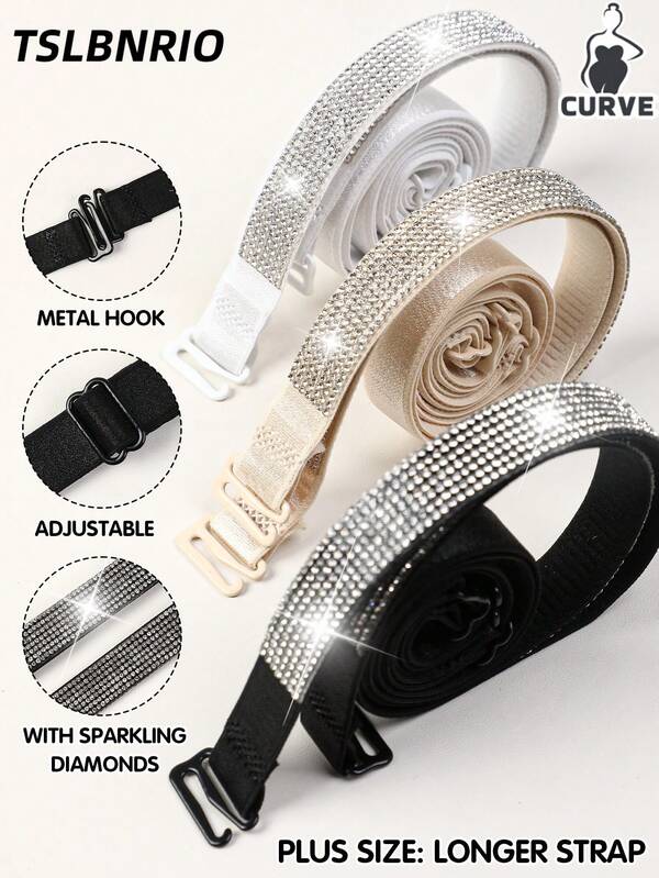 2/4/6 peças alças elegantes de strass femininas plus size, alças de ombro de strass, acessórios de lingerie com design estendido, alças de sutiã femininas