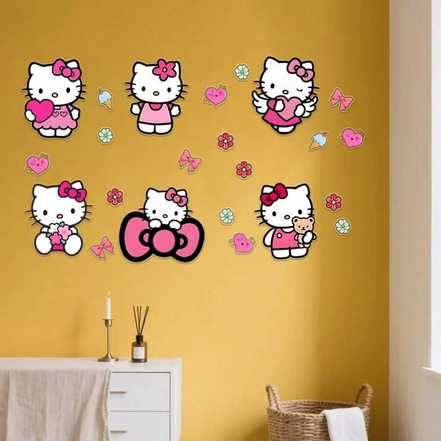 1 miếng dán tường Sanrio Hello Kitty, miếng dán tường, miếng dán cửa sổ, miếng dán DIY có thể tháo rời, thích hợp để trang trí tường phòng ở, trang trí cửa sổ kính, tủ lạnh, trang trí cửa sổ ô tô, trang trí tường phòng trò chơi - Nhiều màu - Xem 1