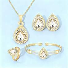 1set Vintage Luxury Elegant Rhinestone Water Drop Earrings, Necklace & Ring Jewelry Set For Women, Suitable For Festival, Birthday, Date, Dance, Party, Holiday, Shopping, Daily Work