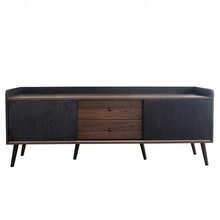 TV-Schrank Lowboard mit 2 Schubladen & 2 Schiebetüren | in Schwarz & Naturholz | Fernsehtisch mit exquisiter Textur | 160x40x58 cm (BxTxH)