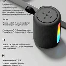 Bocina Portátil Cilíndrica Premium - Bocina Bluetooth de 52mm de Rango Completo - Bocina Portátil Bluethooth con Luz Ambiental Artística - Bocinas Bluetooth con Sonido Estéreo Envolvente - Batería de 1200mAh - Diseño en Tela de Alta Calidad - Compatible con Bluetooth, Tarjeta TF, Lector USB - Reproducción Multicanal - Cambio de Modos Libre - También Funciona como Bocinas para PC (vía Bluetooth)  - bosinas portales bluetooth / bocina inalambrica / altavoz bluetooth. - negro - Ver 10