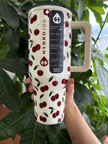 Original HydroJug Traveler 32 Oz/40 Oz Water Bottle With Handle & Flip Straw - Fits In Cup Holder, Leak Resistant Tumbler-Reusable Insulated Stainless Steel & Rubber Base - Gifts For Women & Men - Cherry - 查看 12