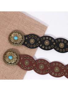 1 件加大码 XXL 波西米亚心形装饰腰带，西式心形铆钉腰带，Y2K 朋克镂空铆钉拼接腰带，适合派对、节日秋季、万圣节