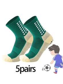1/5 Pairs Kids/Teens Sports Socks, Colorblock Football/Basketball/Cycling Crew Socks, Non-Slip Athletic Socks