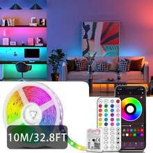 Tira de luz LED de 3 pies a 100 pies para decoración del hogar, equipada con control remoto de 44 teclas y control por aplicación, con temporizador y atenuación de color RGB sincronizada con música, adecuada para decoración de dormitorio, vacaciones, decoración de habitación, decoraciones de pared - luz policromática - Ver 17