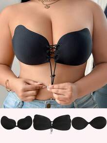 3 对聚拢粘性胸罩，可重复使用无肩带前扣隐形乳贴，女士内衣和内衣配饰 - 彩色 - 查看 2