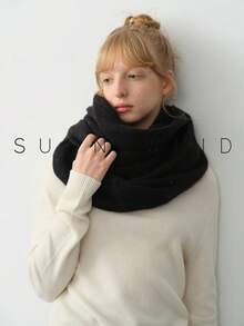 1 pieza Cuello de punto de unicolor de poliéster cálido para mujer, versátil para ir al trabajo y uso diario, otoño/invierno para vestir - Negro - Ver 5