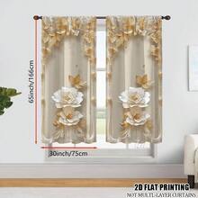 2 Pcs Polyester Light Filtering Curtains - High Definition White Gold Flower Pattern Printing For Bedroom, Living Room, Office And Home Decor, Rod Pocket Design - Multicolor - View 12