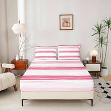 Sbana bajera ajustable de rayas geomtricas rosadas para nios, tamao individual, lnea de arte abstracto, 2 piezas, decoracin de recmara para nios y nias, sbana de bolsillo profundo, 1 funda - Blanco Rosa + TWIN (An. 39 x L. 75 x Al. 16") - Ver 5