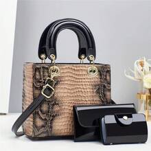 Elegant Women Crocodile Embossed Small Handbag - Black - View 6