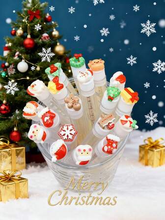1/3/5/7/10pcs Smooth & Glossy Christmas Cartoon Pattern Eyelash Brush Eyebrow Brush Portable Tube Mascara Brush With Transparent Case, Snowflake, Snowman, Candy Cane, Reindeer, Bell Design,Eyebrow Brush,Eyeshadow Brush,Spoolie,Spoolie Brush
