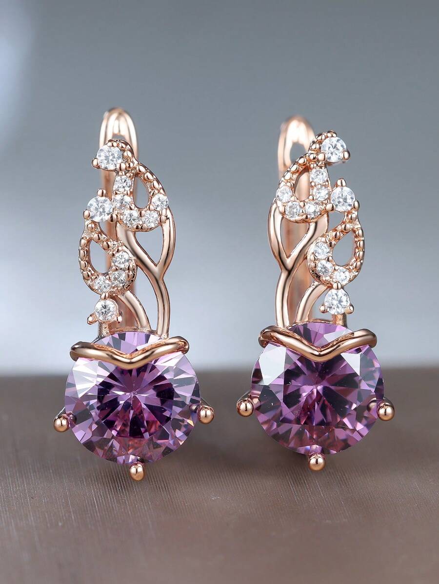 一对优雅花卉图案耳环，镶嵌闪亮立方氧化锆，简约精致，四季皆宜，是圣诞节、情人节、周年纪念日、生日、派对和日常佩戴的理想礼物，采用低致敏材质。 - 耳環 - 查看 1