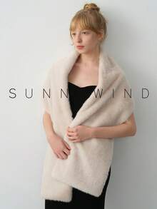 1pc Women's Solid Color Fashionable Fluffy Shawl, Suitable For Bridal Evenings And Everyday Wear In Autumn/Winter For Dress - Beige - View 4