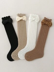 4 Pairs Kids Cute Cable Knit Straight Tube Socks, Girls Versatile Seamless Ankle Socks For All Seasons - Multicolor - View 7