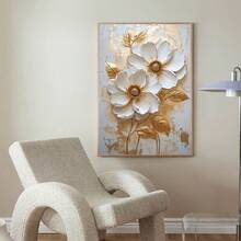1 Peça, Pintura Pendurada em Tela, Pintura Decorativa Emoldurada, Pôster, Pintura a Óleo Floral Branca Elegante com Folhas Douradas - Decoração de Parede Abstrata Moderna para Sala de Estar, Quarto, Escritório, etc. - Pintura a Óleo Emoldurada em HD, Presente Perfeito para Halloween, Ação de Graças, Natal, Decoração de Ambiente, Corredor, Cafeteria, Biblioteca, Banheiro - Multicolorido - Visão 9