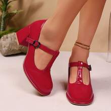 Women's High Heels, Women's Thick Heels, Women's Shiny Thick Heels, Comfortable And Easy To Wear, Multiple Colors Available, Suitable For Daily Leisure, Commuting, Dance Party Shoes, Adjustable Instep Strap, Local Warehouse Delivery - 紅色 - 查看 2