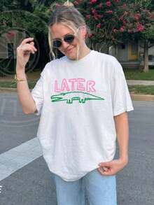 Camiseta 'Later Gator', Camiseta sarcástica, Camiseta divertida para mujer, Camiseta ofensiva, Camiseta de cocodrilo, Camiseta de caimán, Camiseta divertida para mamá, Camiseta de algodón 100% de manga corta, estilo clásico, de algodón grueso, con estampado gráfico, Top casual de manga corta para mujer. - Blanco - Ver 7