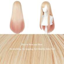 DProbeauty Blonde Pink Wig Long Straight Ombre Wigs For Women Girls Anime Cosplay Halloween Costume Party Hair With Wig Cap 32 Inch - Blondeombrepink - Xem 5