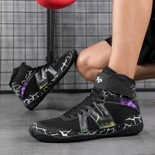 1 par de tênis masculinos de cano alto para luta livre profissional, coloridos, leves, modernos, confortáveis, duráveis e com suporte - você merece - Preto e cinza - Ver 1