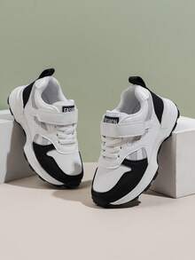 1 Pair Kids Hook & Loop Sneakers Color Block PU Upper Lightweight Non- All-Season Casual Shoes For Boys & Girls