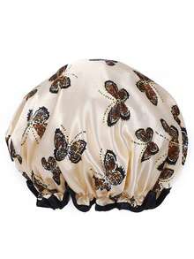 1 pieza Gorro de ducha de doble capa a la moda y resistente al agua, sombrero de baño estampado adecuado para el uso diario de las mujeres