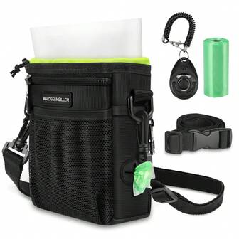 Dog Treat Pouch - 3 Ways To Wear Dog Treat Bag, Dog Training Treat Pouches , Shoulder Strap, Adjustable Belt, Poop Bag Dispenser, Easily Carrying Kibble Snacks Pet Toys