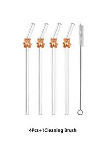 1/2/4/5支装可重复使用可爱卡通小熊图案玻璃吸管，透明弯管餐具套装，适用于厨房配件、水杯、冷饮、吸管装饰、珍珠奶茶、咖啡、果汁、冰沙，居家、餐厅、鸡尾酒会、返校季、送给男友/女友、父母、朋友的礼物，节日、新年、情人节适用。 - 款式1 - 查看 10