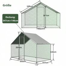 3x1.5x2m Free-Range  With Safety Lock And Waterproof PE Tarpaulin, Small Animal Enclosure Made Of Metal For Chickens, Rabbits And Other Small Animals.